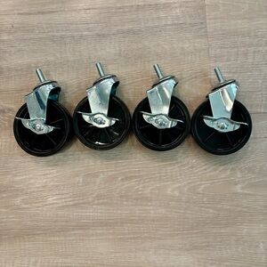 4” Swivel Caster Wheels Set of 4 Threaded Stem Heavy Duty Black Rolling Brakes